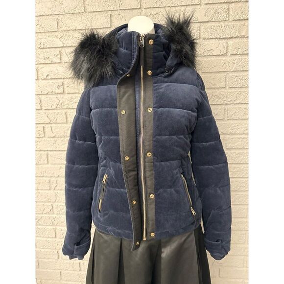 Royal Matrix Women Navy Removable Faux Fur Hoodie Quilted Coat Size XS - Picture 10 of 14